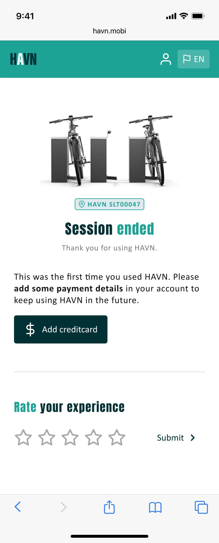 HAVN End Session Screen